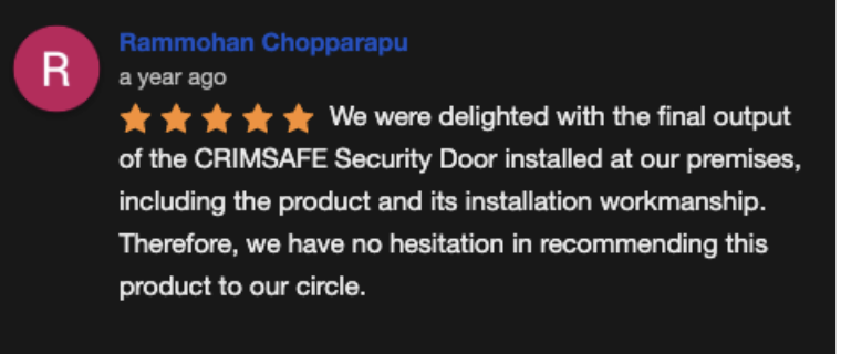 Crimsafe Review - Rammohan Chopparapu