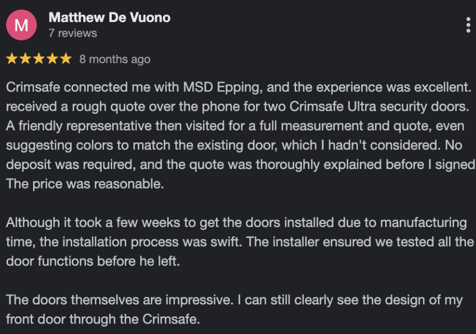Crimsafe Review - Matthew De Vuono